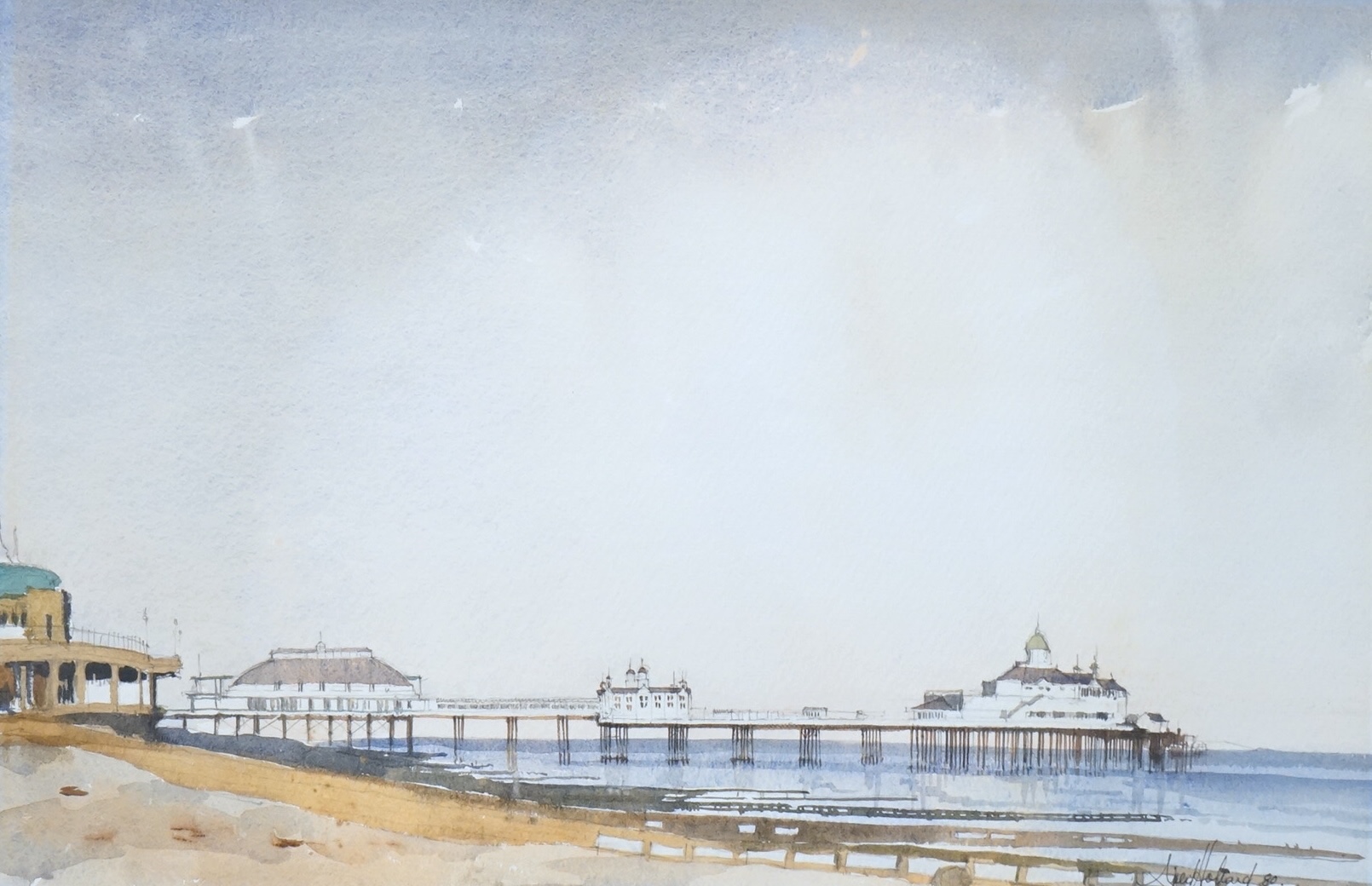 Holland (Modern British), watercolour, ‘Eastbourne pier’, signed and dated '80, 36 x 56cm